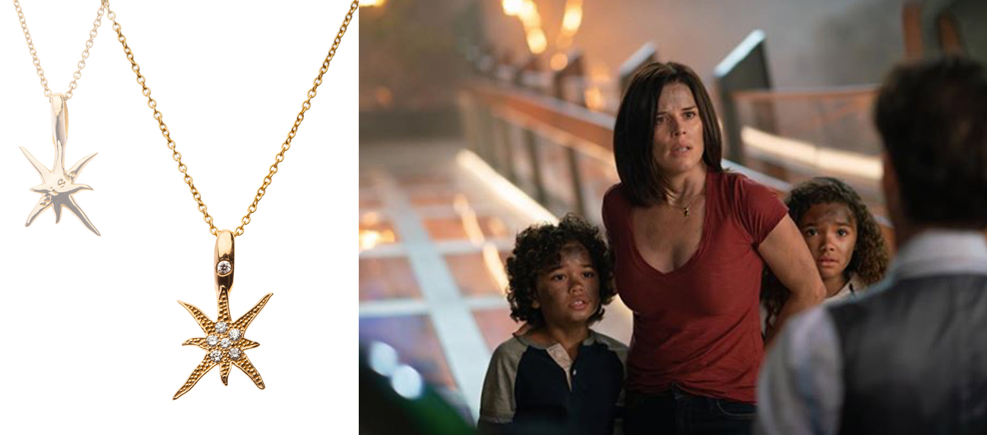 The Necklace Worn by Neve Campbell's character in the Summer Blockbuster Movie Skyscraper is a Star!