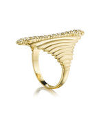 Gold Deco Wave Ring with Diamonds