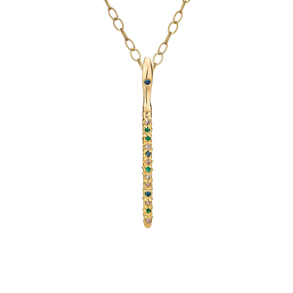 Emeralds, Colored Sapphires and Diamond Gold Wand Charm